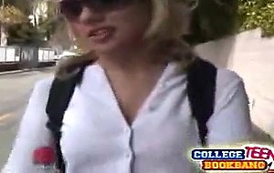 Blonde college teen with miniature tits bangs and moans outdoors