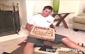 Blonde chick ordered one sexy big boy pizza!
