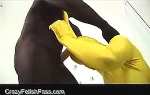 Yellow horny spandex dressed Devil a busty brunette is fucked ...