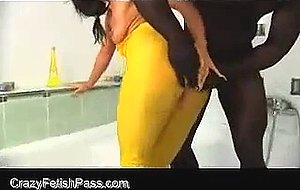 Yellow horny spandex dressed Devil a busty brunette is fucked ...