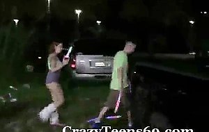 Teen girl fucked on car at rave party
