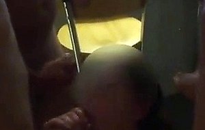 British slut swallows cum from 5 cocks