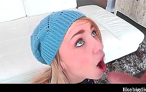 Blue eyed teen eats cock like a professional