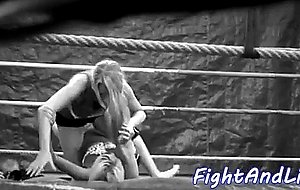 Naked lezzies wrestling in a boxing ring
