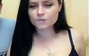 Guy plays with her massive boobs on cam