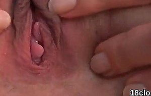 Lovely sweetie is gaping pink cunt in close-up and havi