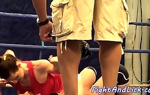 Wrestling lesbian strapon fucked from behind