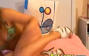 Cute sweet teen plays pussy with toy