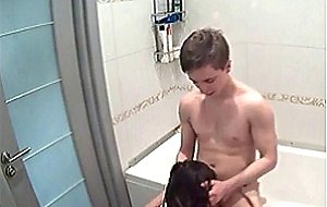 Amateur bathroom young brunette blow and fuck