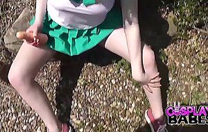 School girl pleasures herlself outdoors