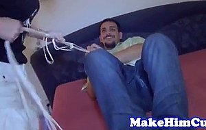 Tattooed gf humiliates bf in amateur cuckold