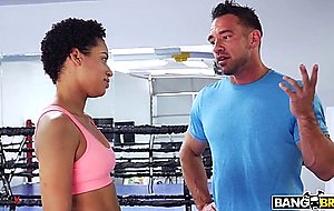 Ebony teen amethyst banks training in the boxing ring
