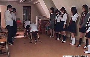Asian school babes playing sex games in group