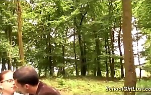 Schoolgirl ass fucked in the woods