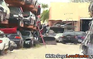 Amateur black guy fucked in junkyard