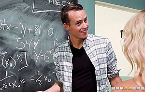 Breasty teacher fucks a young cock and solves a major math problem