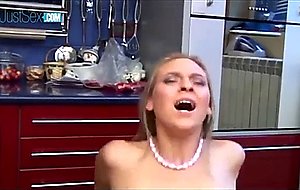 Tiny tits blonde slut blowing and jumping on big 