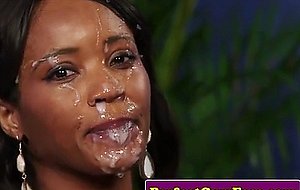 Gorgeous ebony facialized after giving blowjob