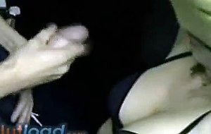 Amateur teen sucking big cock and taking cumshot on her bra