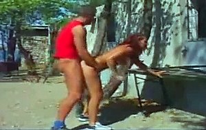 nasty brunette teen fucking at the barbecue before get facial