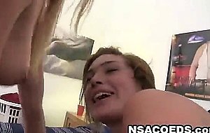 Two honey amateur college babes getting fucked intense