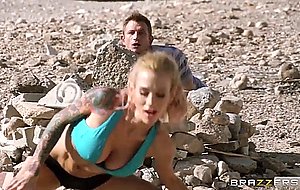 Busty chick sarah jessie likes to exercise with her tits out