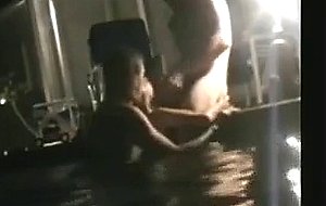 Partygirl gets spitroasted in the pool