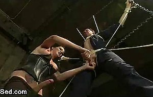 Morgan sucks dick to tied up guy until he cum