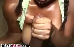 Busty ebony gf jerk off bbc and gets facial