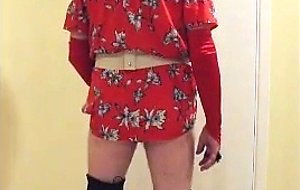 Redhead slut in red flower dress