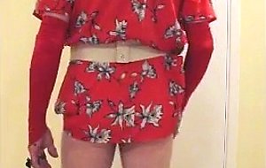 Redhead slut in red flower dress