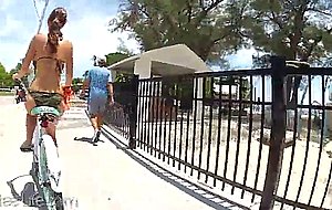 Girl with huge tits on a bike