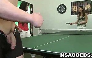 Foxy college babe sucking and tugging on a cock