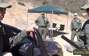 Busty blonde babe drilled and facialed by border patrol