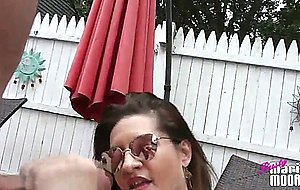 Mm backyard blowjob and titfuck