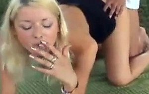 Slim Blonde Smoking And Sexing Outdoor