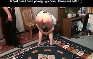 Old man spanks and fingers his slave