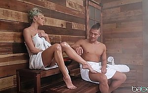 Hot nude blonde with big tits oiled up and fucked in the sauna - nude girls