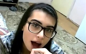  honey girl with glasses riding and blowing her bf