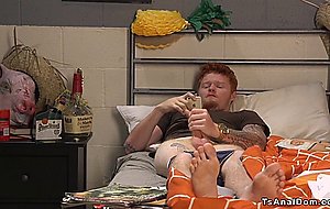 Ginger male roommate gets trannys cock