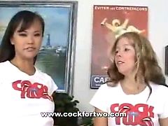 Asian Mia and newbie Tabitha give an incredible blowjob