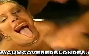 blonde-haired bitch spreads her mouth for more cumshots