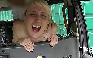 Short haired british blonde fucks in fake taxi