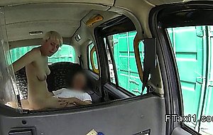 Short haired british blonde fucks in fake taxi