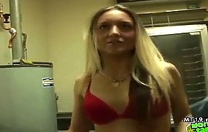 Tight teen fucks a man in front of the camera for cash