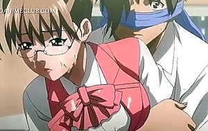 Slutty anime hottie seducing teen stud for threesome