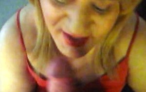 Sissy schoolgirl worships real man's cock