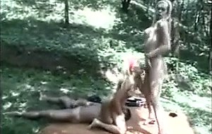 Tranny and girl get ramming in a forest