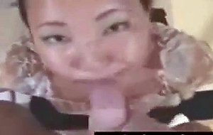 Nasty mature Asian gets cumfaced after honey blowjob!