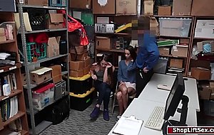 Officer fucks two brunette shoplifters  
